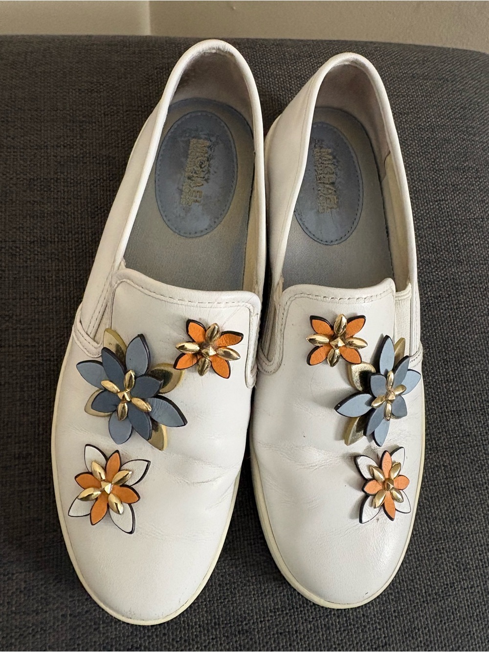 Michael Kors White Leather Slip On Sneakers Size 7 Pre Owned